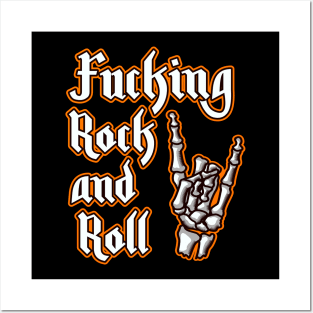 Fucking Rock and Roll horns up skeletal hand art Posters and Art